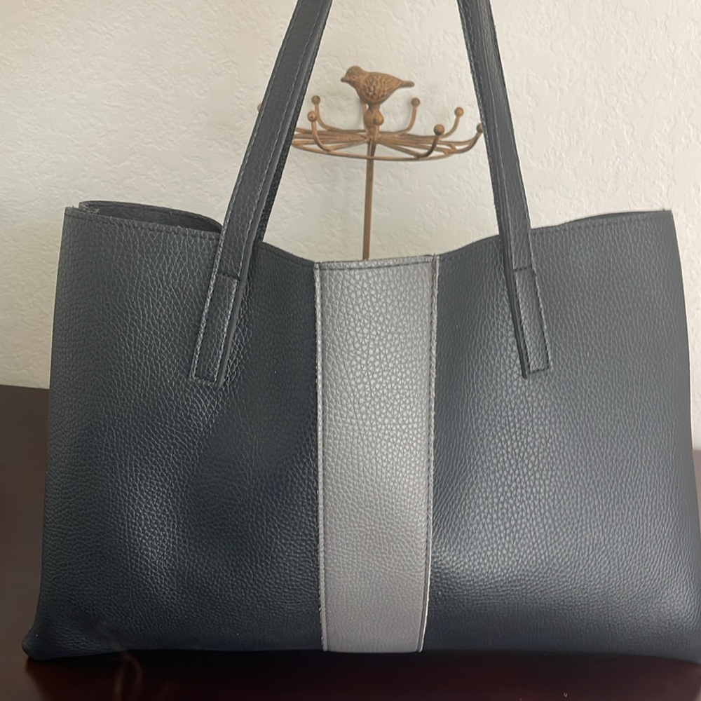 Black and grey vegan leather Vince Camuto Tote.